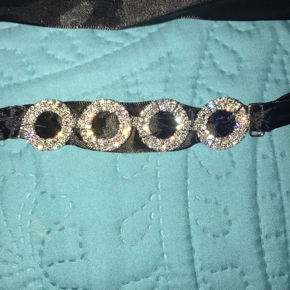 New Black Ribbon Sash Rhinestone Belt. - Picture 7 of 13
